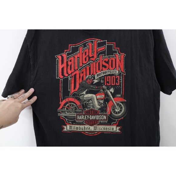 Vintage Y2K Harley Davidson Mens Medium Faded Satan Devil Motorcycle T-Shirt - Picture 4 of 14